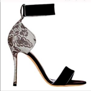 Nicholas KIRKWOOD 🖤 black suede, lace & silver 4 in. strappy heels EUC size 35